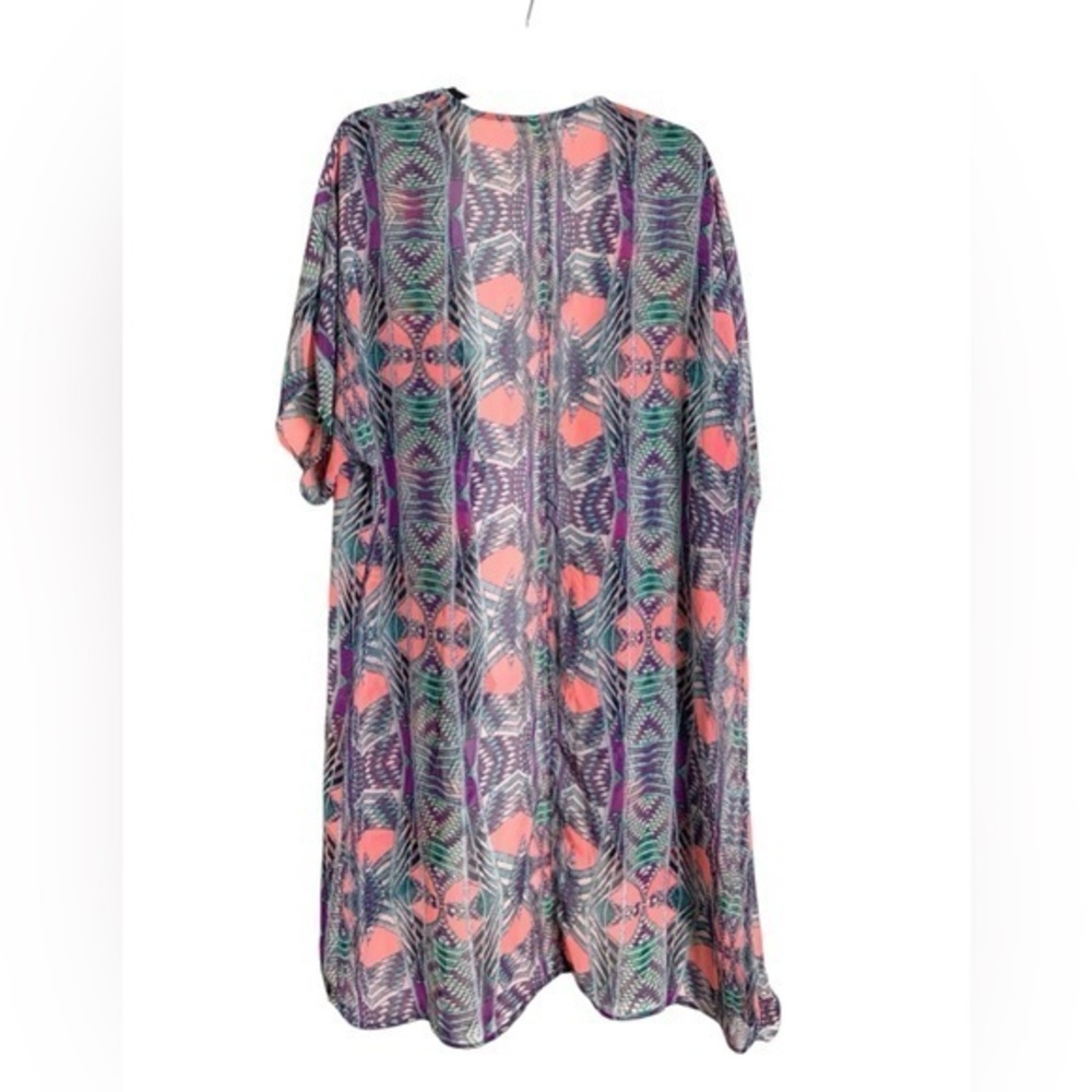 OP Boho Bohemian Beach Hawaiian Patterned Kimo Coverup Purple Pink Turquoise